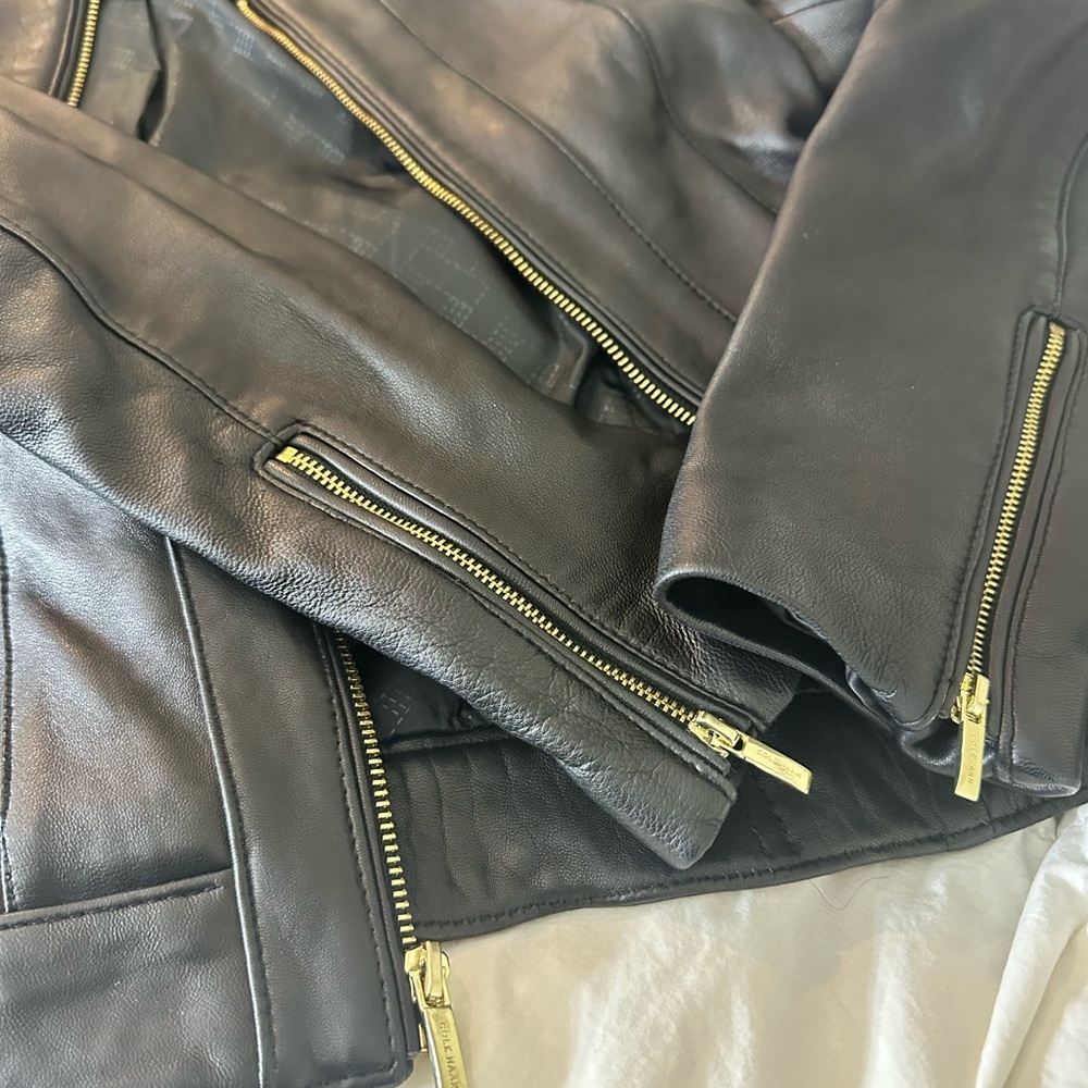 Cole Haan Leather Racer Moto Jacket - Picture 8 of 9
